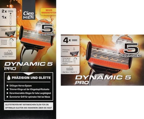 Cien Men Dynamic 5 Pro Rasierer mit zwei Klingen + Ersatzklingen (4 Stück) + PurLife Sticker