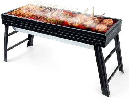 BBQ Barbecue Grill, Portable Foldable Charcoal Grill for Outdoor, Stainless Steel BBQ Tabletop Smoker for Picnic, Garden, Camping, Hiking