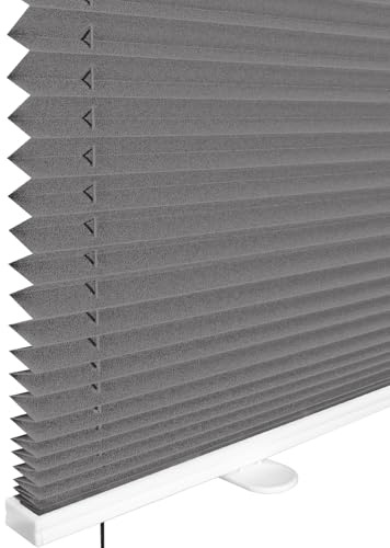 Vkele Plissee Klemmfix ohne Bohren, Anthrazit 110x130cm(BxH), Jalousien Innen, Faltrollo Lichtdurchlässig & Blickdicht, Sonnenschutz & Sichtschutz, Roll für Fenster & Tür