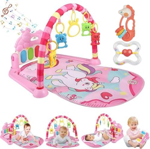 Baby Toys Infant Play Mat Baby Activity Gym with 5 Sensory Learning Toys, Soft Kick & Play Piano Keyboard, Interactive Musical Gym for Newborns 0-18 Months (Baby Care Gym)