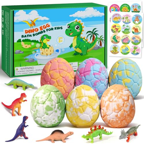 Eletorot Christmas Stocking Fillers Kid, Dinosaur Bath Bomb with Toy Inside | Bubble Bath Christmas Gift Set for Kids Boys Girls Grandkids, Birthday, Valentines, Halloween, Easter