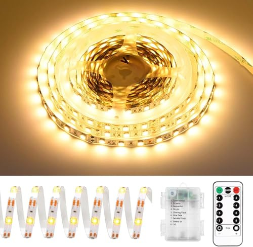 Shengruili LED Strip Batteriebetrieben 1m,LED Streifen,8 Modi LED Strip Batteriebetrieben,LED Streifen Schmal,Hohe Dichte lED strip Lights mit Netzteil für Heim Dekoration, Küche, Spiegel