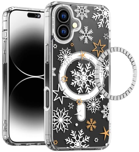 COBATREE für iPhone 17 Magnetic Handyhülle,Transparente Hülle kompatibel mit Magsafe mit Weihnachtsmuster Stoßfeste Schutzhülle für iPhone 17 6,3 Zoll-Schneeflocke Weihnachten