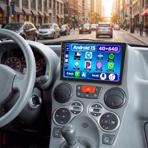 4+64G 9'' Android Autoradio für FIAT Panda 2003-2012 Carplay | Wireless Carplay Android 15 Autoradio mit Navi Incell Bildschirm Android Auto Bluetooth FM RDS Rückfahrkam USB SWC