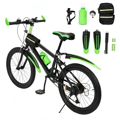 awolsrgiop Kinderfahrrad 20 Zoll, Mountainbike für Kinder von 8-13 Jahre, 7 Gang Fahrrad mit Schutzblech, Carbonstahl Rahmen, mit Kompassglocke, Wasserflasche, Tragfähigkeit 85kg, Rot