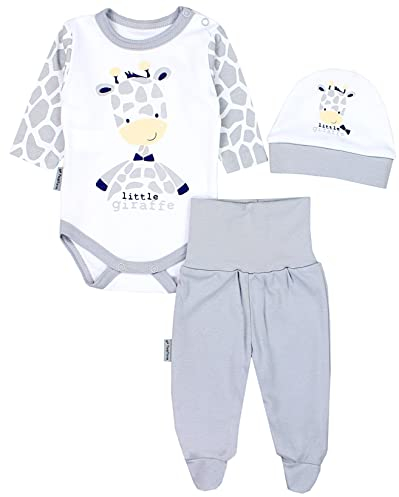 TupTam Baby Mädchen Jungen Bekleidungsset Langarmbody Hose Mütze mit Aufdruck Spruch 3 teilig, Farbe: Giraffe, Größe: 74