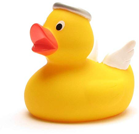 Duckshop I Badeente I Quietscheente I Ente Engel gelb I L: 8 cm I inkl. Badeenten-Schlüsselanhänger im Set I Geschenk Weihnachten I Geschenk Gläubige