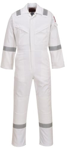 Portwest FR50 Combinaison Réfléchissante Résistante aux Flammes Antistatique et Ignifuge pour Homme avec Protection contre les Arcs Électriques 350g Blanc, M