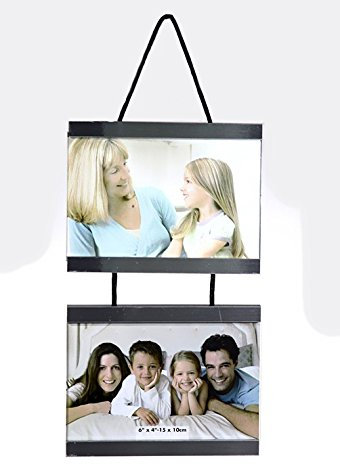 Multi Bilderrahmen Etage für 2 oder 4 Fotos im Format 10 x 15 cm, zum Aufhängen, Außenmaße: 34 x 15 x 2 cm oder 63 x 16 x 2 cm, Material: Aluminium, Plexiglas, Kordel, Mehrfachrahmen für Bildergalerie, Größe:2er