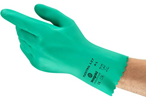 Ansell Flexitril L27 Nitril handschuh, Chemikalien- und Flüssigkeitsschutz, Grün, Größe 8 (12 Paar pro Beutel)