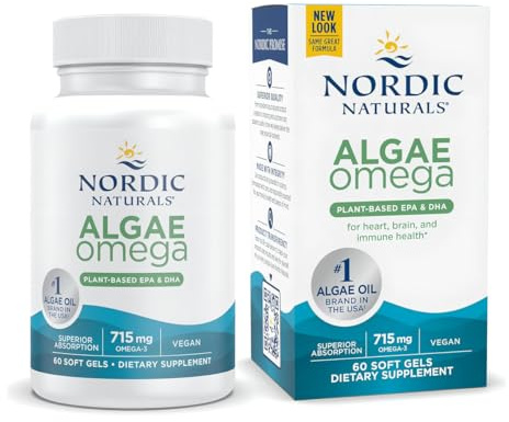 Nordic Naturals Algae Omega - 60 Soft Gels - 715 mg Omega-3 - Certified Vegan Algae Oil - Plant-Based EPA & DHA - Heart, Eye, Immune & Brain Health - Non-GMO - 30 Servings