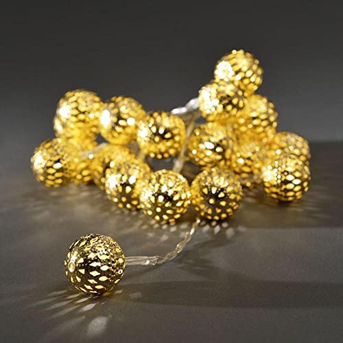 Konstsmide 3158-803 LED Dekolichterkette Goldfarbenen Metallbälle / für Innen / Batteriebetrieben: 3xAA 1.5V (exkl.) / 20 warm weiße Dioden / transparentes Kabel