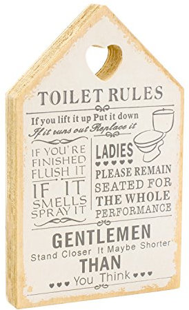 Letrero de madera con reglas de baño en inglés, estilo rústico, vintage, color blanco