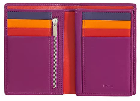 DUDU Portafoglio da uomo a libro RFID in pelle multicolore con lampo Fucsia