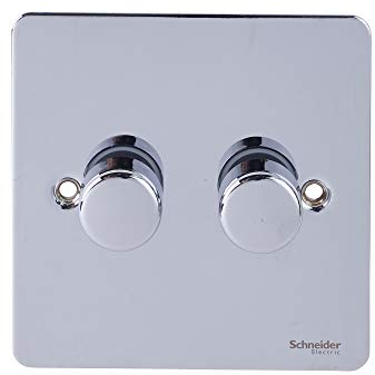 Schneider Electric Ultimate Flat Plate - Double 2 Way LED Dimmer Light Switch, 100W/VA, GU6222LPC, Polished Chrome