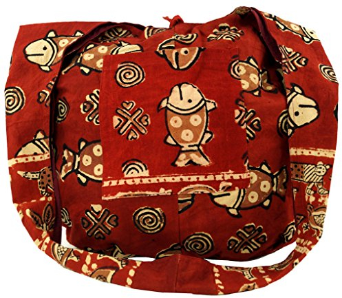 GURU SHOP Sadhu Bag, Umhängetasche, Blockdruck Hippie Schultertasche, Schulterbeutel, Einkaufstasche, Unisex - Erwachsene, Rot, Baumwolle, 35x49x30 cm