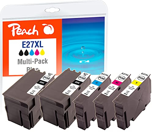 Peach E27 Spar Pack Plus Druckerpatronen XL (2xBK, C, M, Y) ersetzt Epson T2716, No. 27XL, C13T27164010 für z.B. Epson WorkForce WF -3600, Epson WorkForce WF -3620 DWF, Epson WorkForce WF -3620 WF