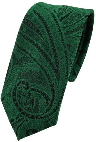 TigerTie schmale Krawatte grün smaragdgrün schwarz Paisley - Krawatte Tie