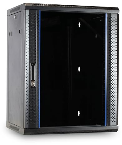 DSIT 15HE Netzwerkschrank 19 Zoll Wandmontage Glastür | (BxTxH) 600x600x770mm - Schwarz - Traglast 60 kg