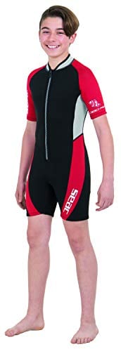 SEAC Ciao, Muta Corta, Neoprene 2.5 mm per Snorkeling, Subacquea e altre Attività in Acqua Unisex Bambini, Nero/Rosso, 9 Anni