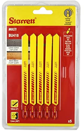 Starrett Multi-Purpose Cutting Jigsaw Blades - 5 Pieces BU418 Unified Shank Bi-Metal Straight Cuts Saw Blade Set for Wood Metal and Plastic - Compatible With Bosch Dewalt Hitachi Festool Milwaukee