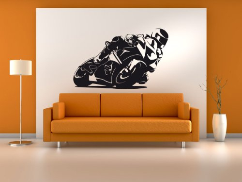 Wandtattoo Wandaufkleber Rennmaschine Motorrad #187B schwarz 142x90cm (RAL9005)
