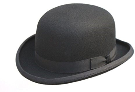 100% Wool Black Bowler Hat Fashion Hat Satin Lining (61cm)