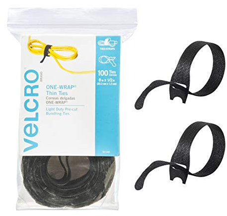 VELCRO One Wrap Kabelbinder | 100 Stück | 20,3 x 1,27 cm schwarze Kabel-Organisationsgurte | dünnes vorgeschnittenes Design | Draht-Management für die Organisation von Haus, Büro und Datenzentren