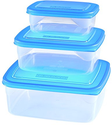 Heidrun 1802 3er Set Gefrier- und Frischhaltedosen, Plastik, Transparent, 20 x 20 x 7 cm