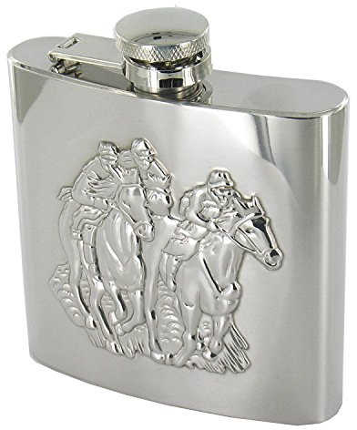 Mens Flask 6oz (FL27) Horse Racing Scene Hip Flask Excellent Quality Hip Flask - Great Christmas Gift