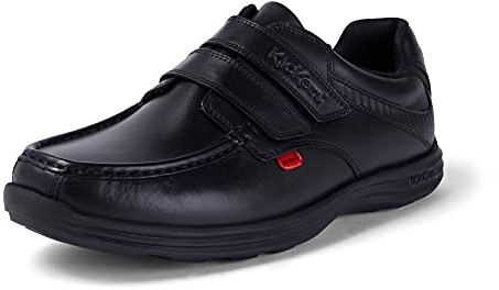 Kickers Men's Reasan Twin Strap Black Leather School Shoes | Sporty Comfort | Durable & Flexible | Premium Quality, Black, 11 UK