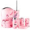 6tlg Badset Badezimmer Zubehör Set Organizer: Seifenspender, Zahnputzbecher, Kosmetikeimer, WC Bürste und Halter, Seifenschale, Mülleimer, Zahnbürstenhalter, Badgarnitur (Flamingo)