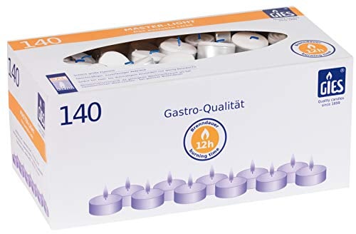 Gies Master-Lights, Ø 48 mm, in Metallhülsen, 140er-Karton weiss