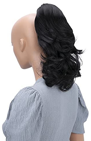 CAISHA 35cm Haarteil Helena Zopf Haarverlängerung mit Butterflyklammer Voluminös Gewellt Schwarzbraun H24