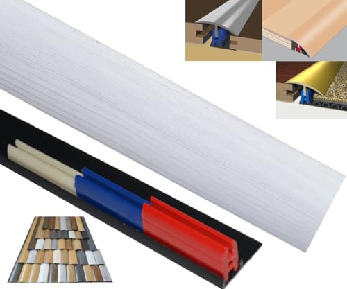 Laminated Threshold Strip Clip System 38mm x 90cm Multi-Height & Pivot Self Adhesive Easy Fit (White Oak)