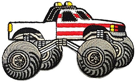 Aufnäher Bügelbild Aufbügler Iron on Patches Applikation Auto Cars Monstertruck 10 x 6cm Farbe: Weiss