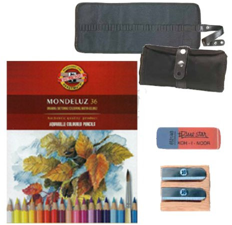Mondeluz Aquarellstifte 36 Stifte KOH-I-NOOR + Stiftegürtel + Knetgummi + Radiergummi + Spitzer