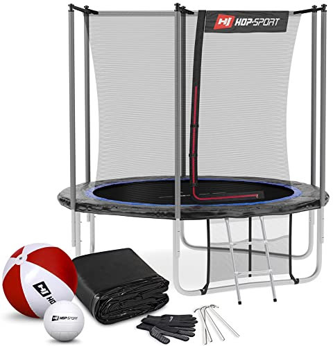 Hop-Sport Trampolin Outdoor Ø 244 cm – Gartentrampolin Komplettset mit stabilen U-Beinen, innenliegendem Netz, Sprungtuch und Leiter sowie Extra-Zubehör, schwarz/blau