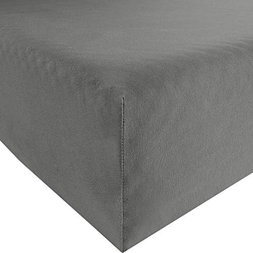 REDBEST Jersey-Stretch Spannbettlaken San Francisco 100% Baumwolle, grau Größe 90x190 cm - 100x200 cm - weiche Qualität, bügelfrei, Rundumgummi, bis 20 cm Höhe