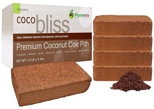 Coco Bliss – Substrat de terreau en fibre de coco de qualité supérieure avec faible EC et pH – 100 % biologique et certifié OMRI pour plantes, graines et jardins (650 g, 5 blocs)