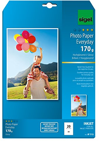 SIGEL IP713 InkJet Fotopapier hochglänzend, weiß, 170 g, A4, 20 Blatt , für hochwertige Fotografien