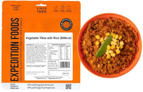 EXPEDITION FOODS Vegetable Tikka with Rice (High Energy Serving / 800KCAL) | Freeze-Dried Camping & Hiking Food