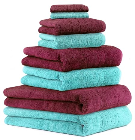 Betz 8er Set Handtücher Handtuch Deluxe 100% Baumwolle 2 Badetücher 2 Duschtücher 2 Handtücher 2 Seiftücher Farbe Pflaume und türkis