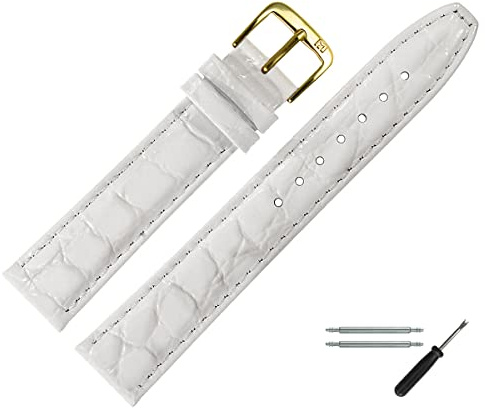 MARBURGER Uhrenarmband 16mm Leder Kroko (Caiman) Prägung Mit Naht - Werkzeug Montage Set 52916