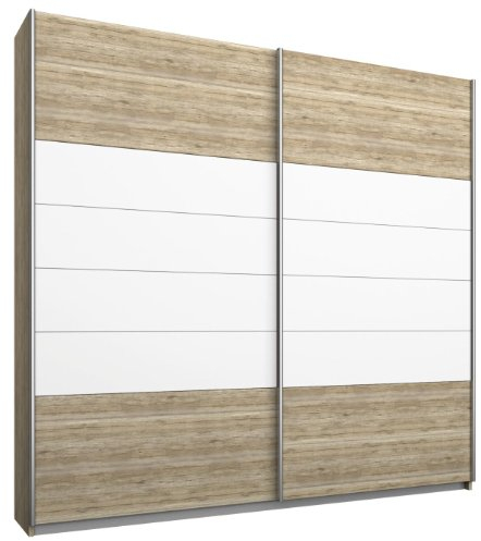Rauch Möbel Barcelona Schrank Kleiderschrank Schwebetürenschrank 2-türig, Eiche Sanremo hell / Weiß, BxHxT 181x210x62 cm