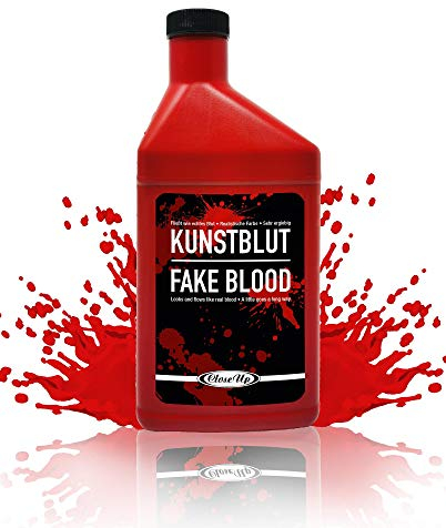 Flasche Kunstblut - rot 0,47 L - Theater-Blut Filmblut | Halloween, Horror Effekt Dekoration, 473 ml., für Fasching, Cosplay, sehr ergiebig, wiederverschließbar, Fake Blood