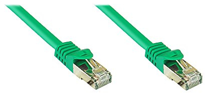 Good Connections RJ45 Ethernet LAN Patchkabel mit Cat. 7 Rohkabel und Rastnasenschutz RNS, S/FTP, PiMF, halogenfrei, 500MHz, OFC, 10-Gigabit-fähig (10/100/1000/10000-Base-T Ethernet Netzwerke) - z.B. für Patchpanel, Switch, Router, Modem - grün, 10 m