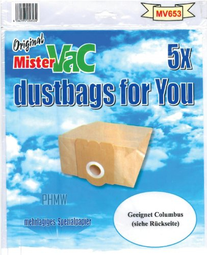 Mistervac MV 653 5 Staubsaugerbeutel geeignet Columbus ST 12 und Columbus SW 20 P