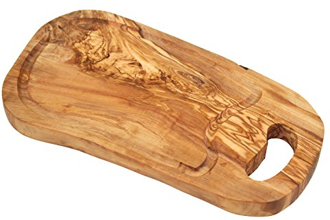 D.O.M. Planche à steak 38 cm en bois d'olivier avec rainure et languette de préhension