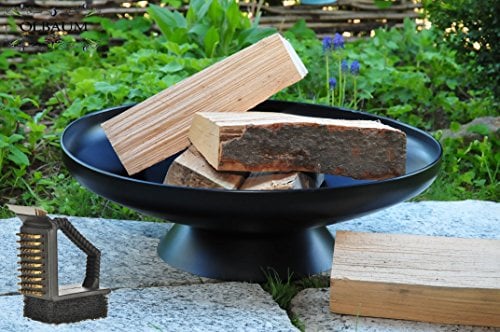 Große Feuerschale 60 cm Durchmesser inkl. standfestem Untersatz / Ring geschweisst für Grill und Lagerfeuer, romantische Gartenbeleuchtung Ambiente Beleuchtung, groß 60 cm, mit Reinigerbürste Feuerstelle Feuerkorb Terrassenofen GRILL